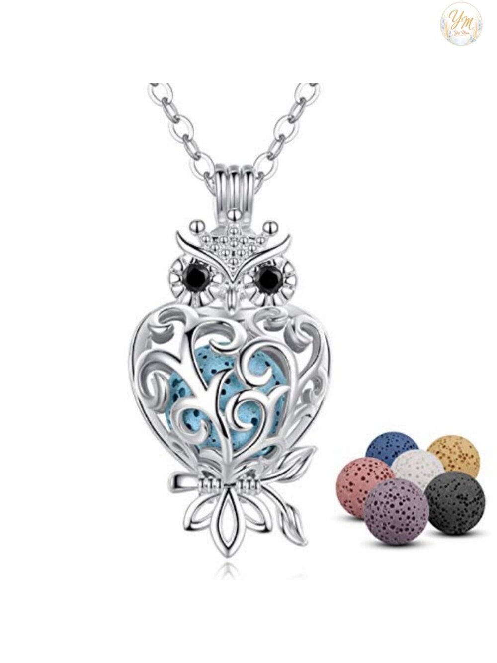 Aromatherapy Essential Oil Diffuser Pendant Necklace Lava Rocks Owl Charm